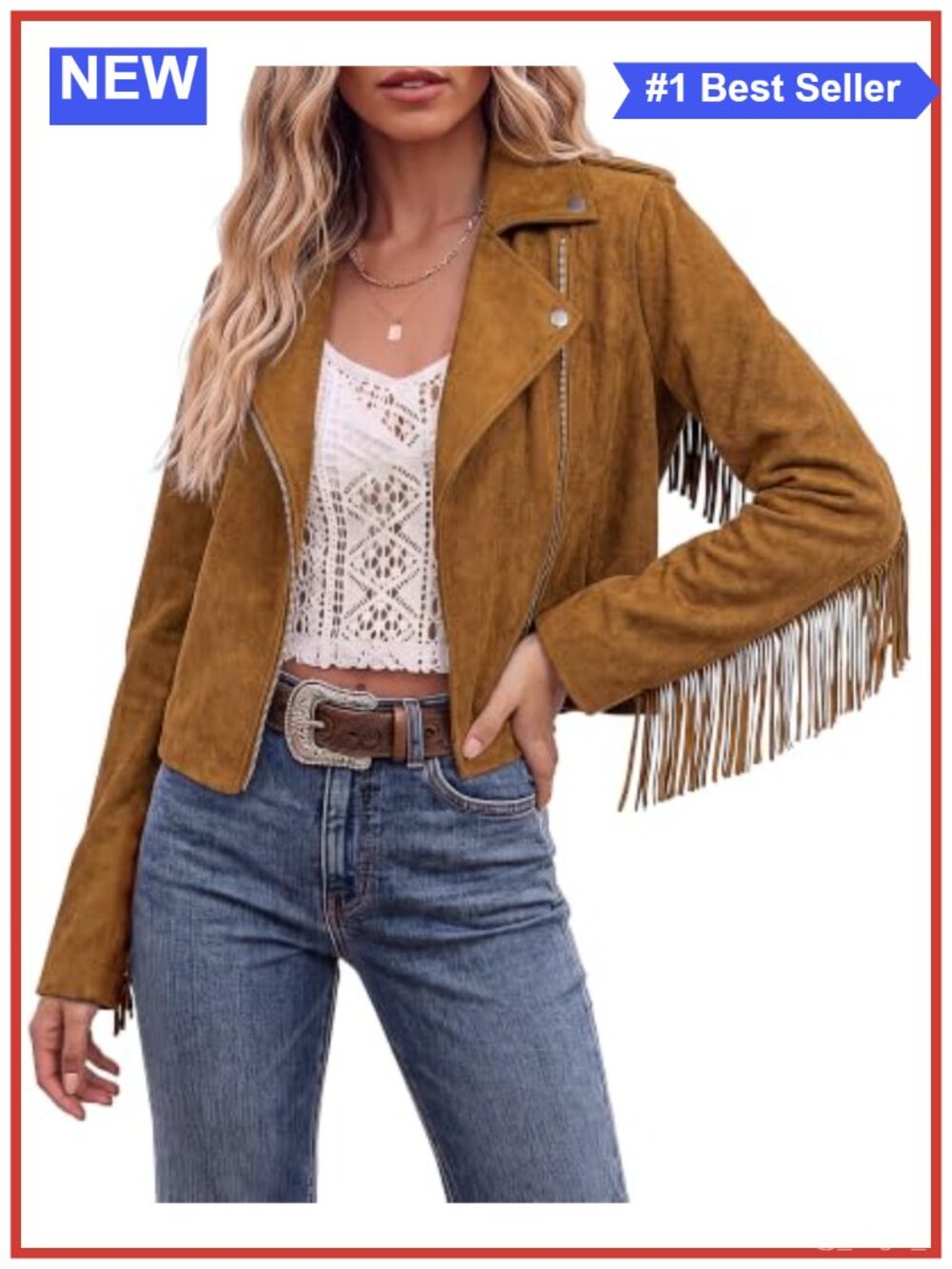 Faux Suede Cropped Fringe Jacket Western Zip Up Moto Casual